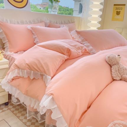 靓生活 2023新款韩版花边水洗磨毛床裙四件套 玉色
