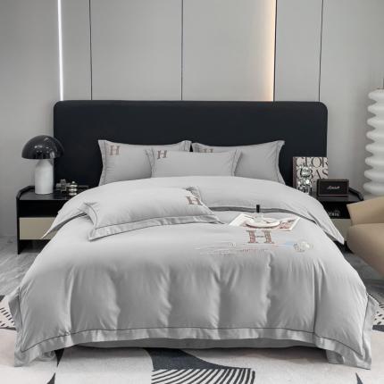 91家纺网 家纺一手货源 找家纺 靓生活 2023新款欧曼系列锦棉提花刺绣四件套 欧曼-灰色