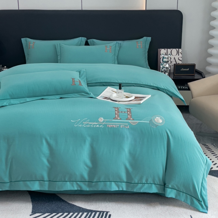 91家纺网 家纺一手货源 找家纺 靓生活 2023新款欧曼系列锦棉提花刺绣四件套 欧曼-玛瑙绿