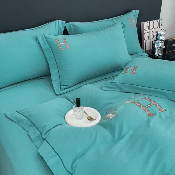 91家纺网 家纺一手货源 找家纺 靓生活 2023新款欧曼系列锦棉提花刺绣四件套 欧曼-玛瑙绿