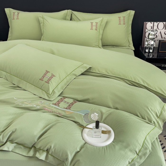 91家纺网 家纺一手货源 找家纺 靓生活 2023新款欧曼系列锦棉提花刺绣四件套 欧曼-浅绿