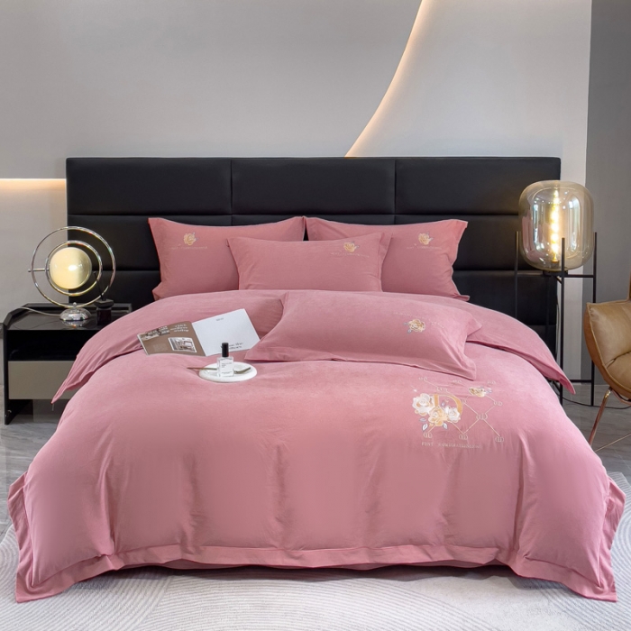 91家纺网 家纺一手货源 找家纺 靓生活 2023新款爱丽丝系列锦棉提花刺绣四件套 爱丽丝-豆沙