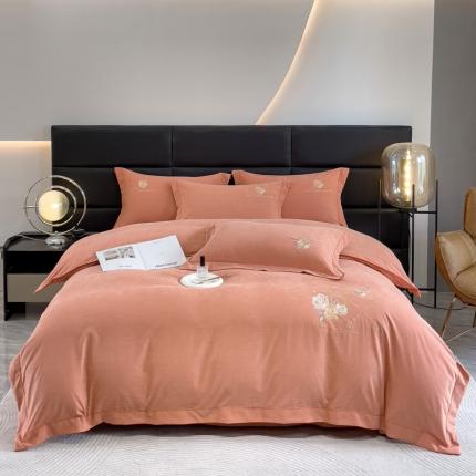 91家纺网 家纺一手货源 找家纺 靓生活 2023新款爱丽丝系列锦棉提花刺绣四件套 爱丽丝-桔色