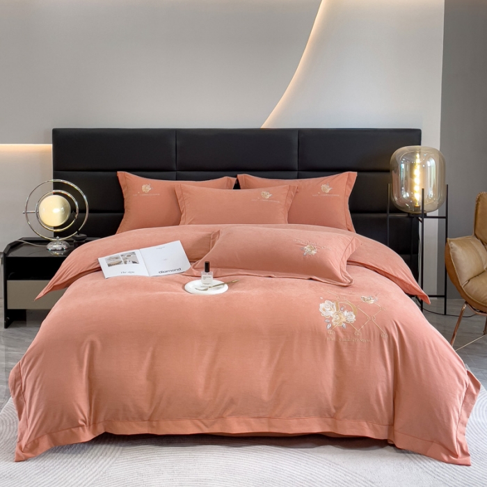 91家纺网 家纺一手货源 找家纺 靓生活 2023新款爱丽丝系列锦棉提花刺绣四件套 爱丽丝-桔色