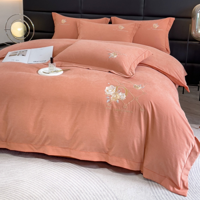 91家纺网 家纺一手货源 找家纺 靓生活 2023新款爱丽丝系列锦棉提花刺绣四件套 爱丽丝-桔色