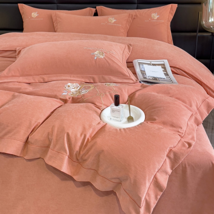 91家纺网 家纺一手货源 找家纺 靓生活 2023新款爱丽丝系列锦棉提花刺绣四件套 爱丽丝-桔色