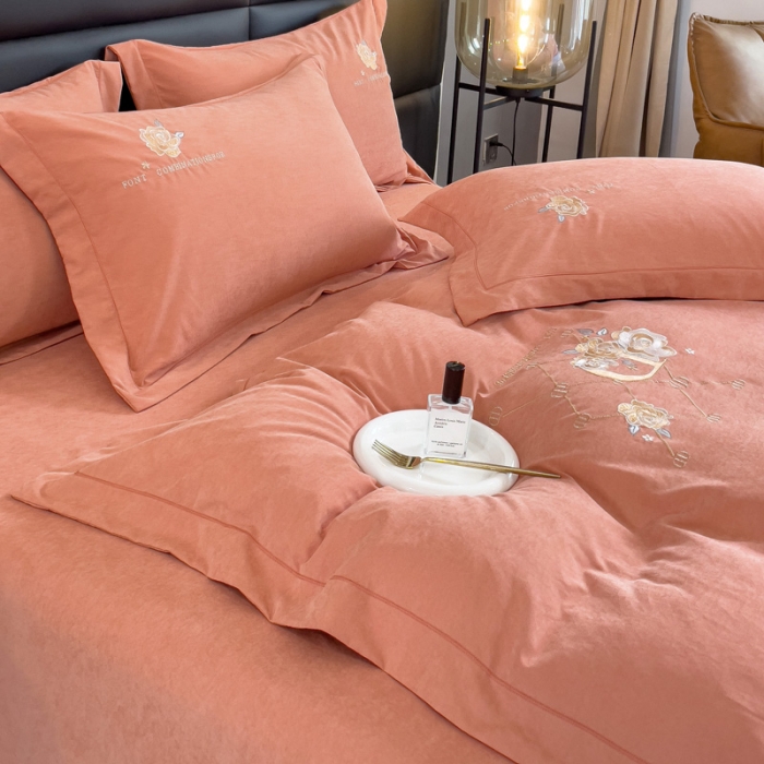 91家纺网 家纺一手货源 找家纺 靓生活 2023新款爱丽丝系列锦棉提花刺绣四件套 爱丽丝-桔色