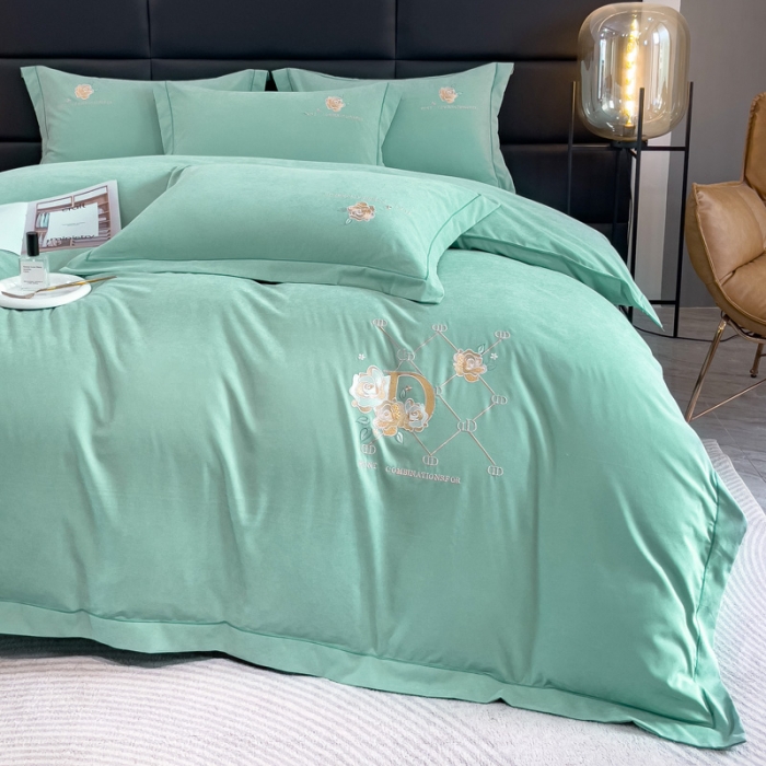 91家纺网 家纺一手货源 找家纺 靓生活 2023新款爱丽丝系列锦棉提花刺绣四件套 爱丽丝-清水绿