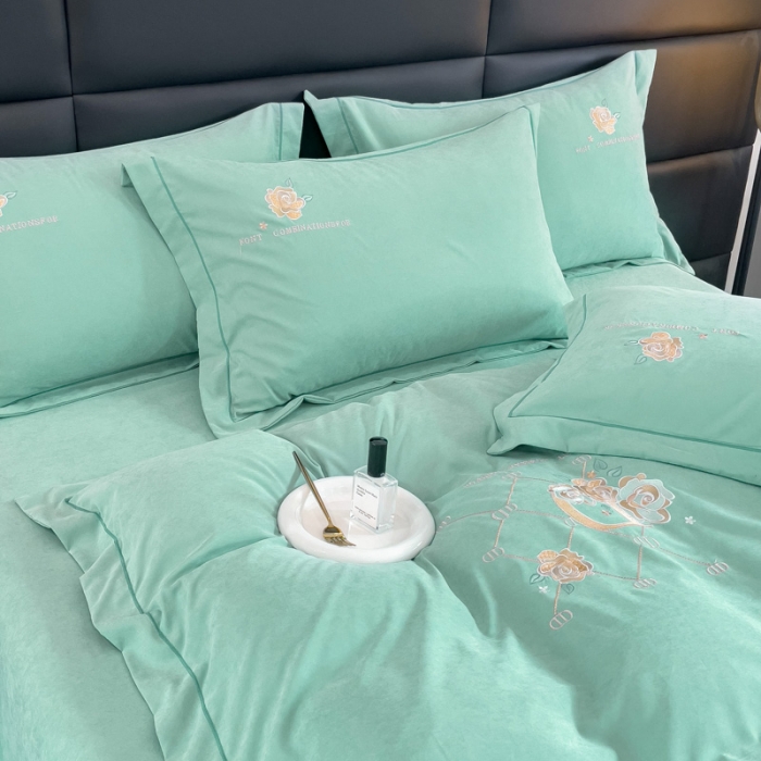 91家纺网 家纺一手货源 找家纺 靓生活 2023新款爱丽丝系列锦棉提花刺绣四件套 爱丽丝-清水绿