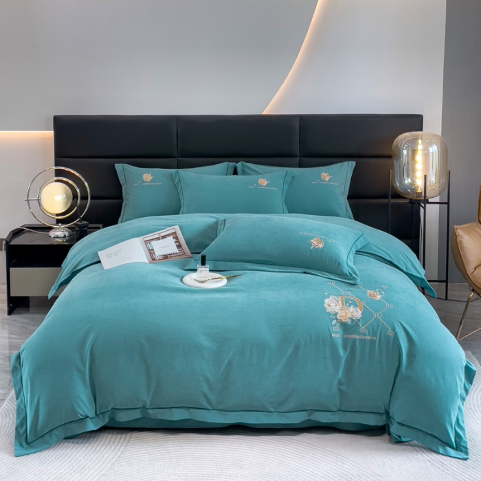 91家纺网 家纺一手货源 找家纺 靓生活 2023新款爱丽丝系列锦棉提花刺绣四件套 爱丽丝-香槟蓝