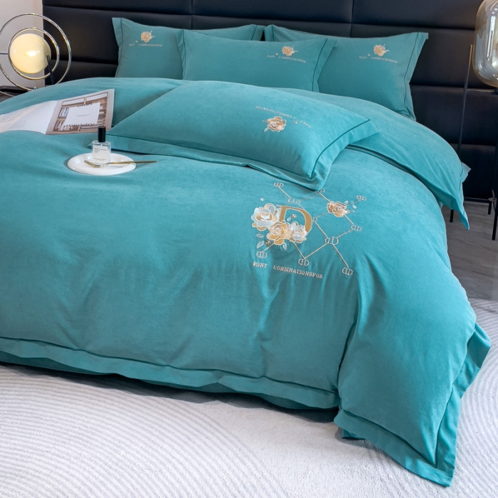 91家纺网 家纺一手货源 找家纺 靓生活 2023新款爱丽丝系列锦棉提花刺绣四件套 爱丽丝-香槟蓝