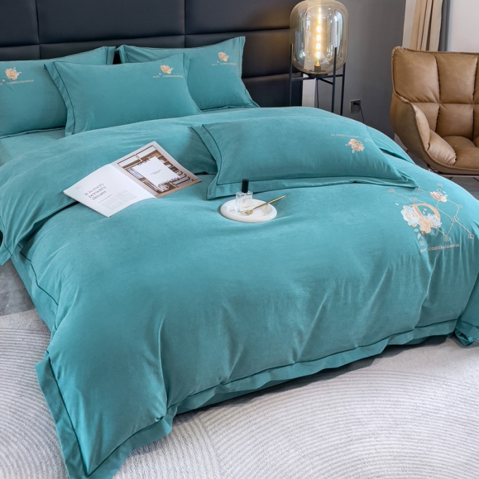 91家纺网 家纺一手货源 找家纺 靓生活 2023新款爱丽丝系列锦棉提花刺绣四件套 爱丽丝-香槟蓝