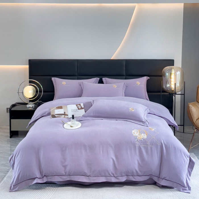 91家纺网 家纺一手货源 找家纺 靓生活 2023新款爱丽丝系列锦棉提花刺绣四件套 爱丽丝-香芋紫