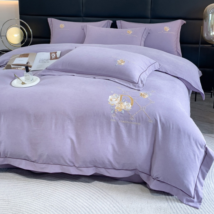 91家纺网 家纺一手货源 找家纺 靓生活 2023新款爱丽丝系列锦棉提花刺绣四件套 爱丽丝-香芋紫