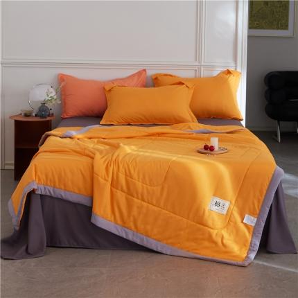 91家纺网 家纺一手货源 找家纺 好梦缘 2023新款水洗棉夏被、夏被四件套 橘色