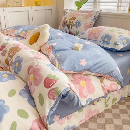 91家纺网 家纺一手货源 找家纺 乐童 2024网红直播爆款吊边＋一字绣工艺款四件套（十）靓仔熊