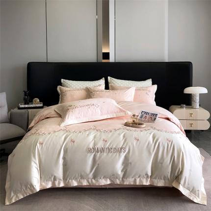 91家纺网 家纺一手货源 找家纺 MIU缪家居 2023新款100支全棉提花四件套-丝绒玫瑰 丝绒玫瑰-粉