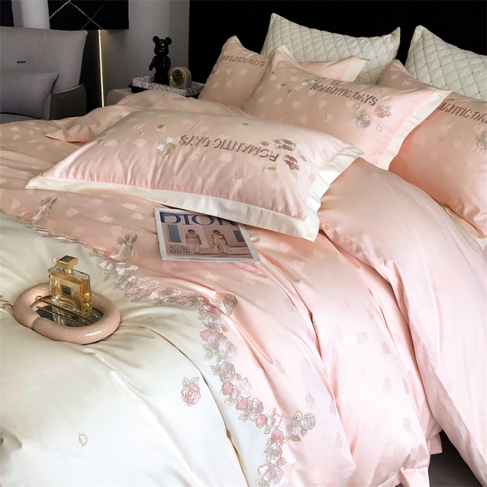 91家纺网 家纺一手货源 找家纺 MIU缪家居 2023新款100支全棉提花四件套-丝绒玫瑰 丝绒玫瑰-粉