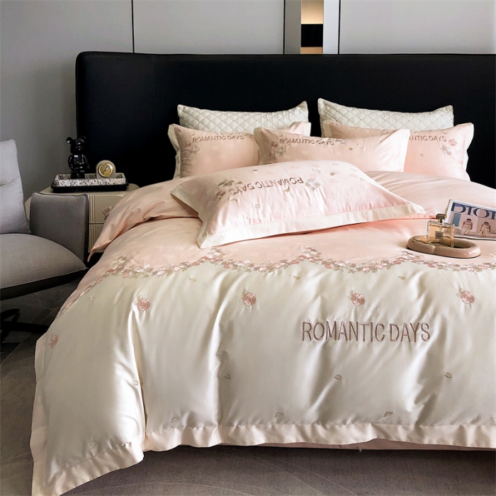 91家纺网 家纺一手货源 找家纺 MIU缪家居 2023新款100支全棉提花四件套-丝绒玫瑰 丝绒玫瑰-粉