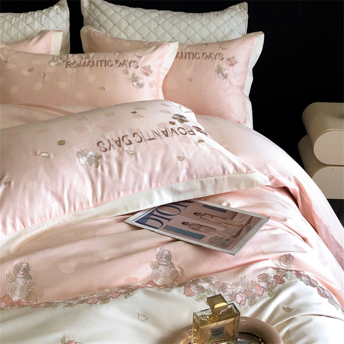 91家纺网 家纺一手货源 找家纺 MIU缪家居 2023新款100支全棉提花四件套-丝绒玫瑰 丝绒玫瑰-粉