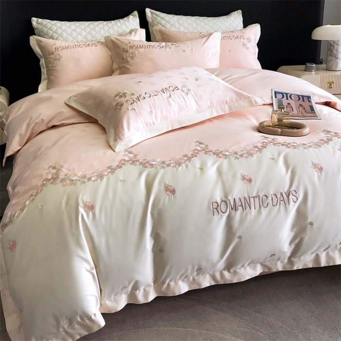 91家纺网 家纺一手货源 找家纺 MIU缪家居 2023新款100支全棉提花四件套-丝绒玫瑰 丝绒玫瑰-粉