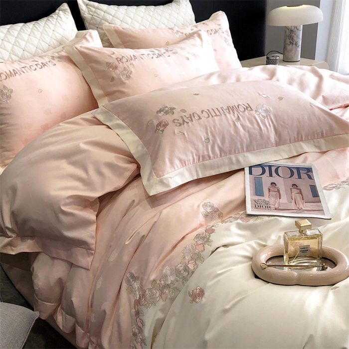 91家纺网 家纺一手货源 找家纺 MIU缪家居 2023新款100支全棉提花四件套-丝绒玫瑰 丝绒玫瑰-粉