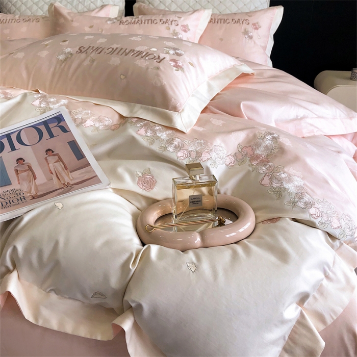 91家纺网 家纺一手货源 找家纺 MIU缪家居 2023新款100支全棉提花四件套-丝绒玫瑰 丝绒玫瑰-粉