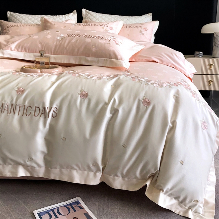 91家纺网 家纺一手货源 找家纺 MIU缪家居 2023新款100支全棉提花四件套-丝绒玫瑰 丝绒玫瑰-粉