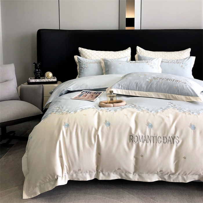 91家纺网 家纺一手货源 找家纺 MIU缪家居 2023新款100支全棉提花四件套-丝绒玫瑰 丝绒玫瑰-蓝