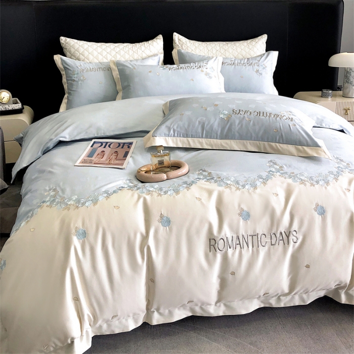 91家纺网 家纺一手货源 找家纺 MIU缪家居 2023新款100支全棉提花四件套-丝绒玫瑰 丝绒玫瑰-蓝