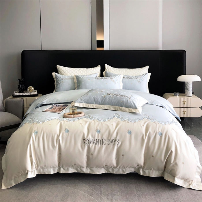 91家纺网 家纺一手货源 找家纺 MIU缪家居 2023新款100支全棉提花四件套-丝绒玫瑰 丝绒玫瑰-蓝