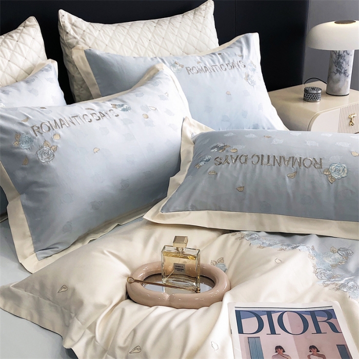 91家纺网 家纺一手货源 找家纺 MIU缪家居 2023新款100支全棉提花四件套-丝绒玫瑰 丝绒玫瑰-蓝