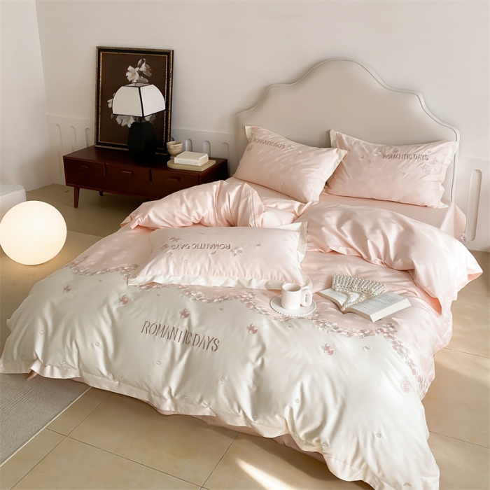 91家纺网 家纺一手货源 找家纺 MIU缪家居 2023新款100支全棉提花四件套-丝绒玫瑰 丝绒玫瑰-粉