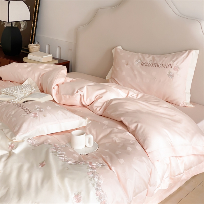 91家纺网 家纺一手货源 找家纺 MIU缪家居 2023新款100支全棉提花四件套-丝绒玫瑰 丝绒玫瑰-粉