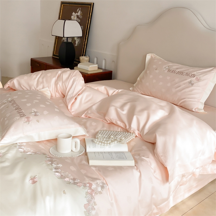 91家纺网 家纺一手货源 找家纺 MIU缪家居 2023新款100支全棉提花四件套-丝绒玫瑰 丝绒玫瑰-粉