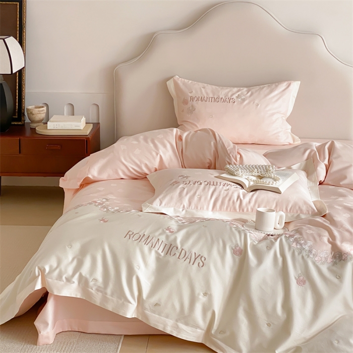 91家纺网 家纺一手货源 找家纺 MIU缪家居 2023新款100支全棉提花四件套-丝绒玫瑰 丝绒玫瑰-粉