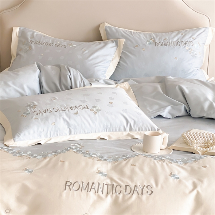 91家纺网 家纺一手货源 找家纺 MIU缪家居 2023新款100支全棉提花四件套-丝绒玫瑰 丝绒玫瑰-蓝