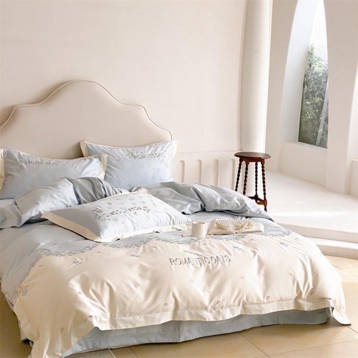 91家纺网 家纺一手货源 找家纺 MIU缪家居 2023新款100支全棉提花四件套-丝绒玫瑰 丝绒玫瑰-蓝