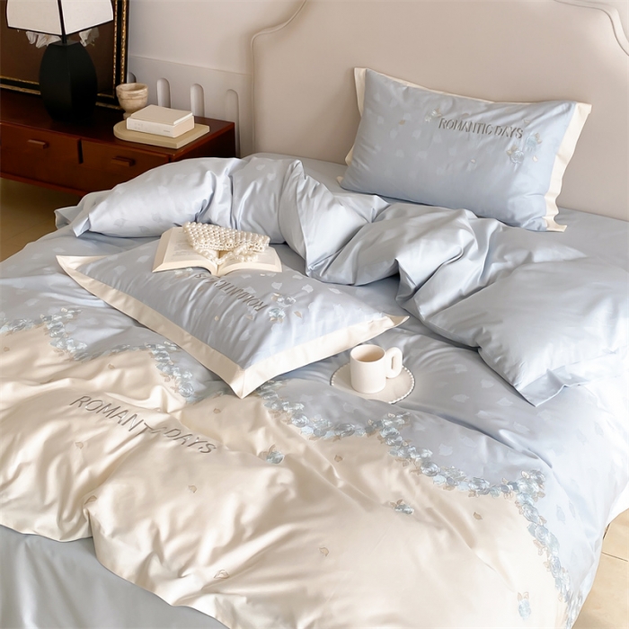 91家纺网 家纺一手货源 找家纺 MIU缪家居 2023新款100支全棉提花四件套-丝绒玫瑰 丝绒玫瑰-蓝