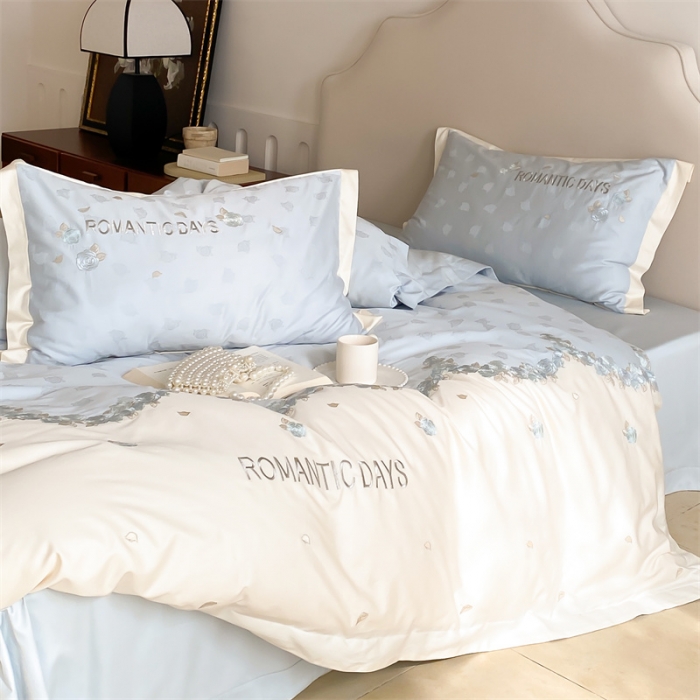 91家纺网 家纺一手货源 找家纺 MIU缪家居 2023新款100支全棉提花四件套-丝绒玫瑰 丝绒玫瑰-蓝