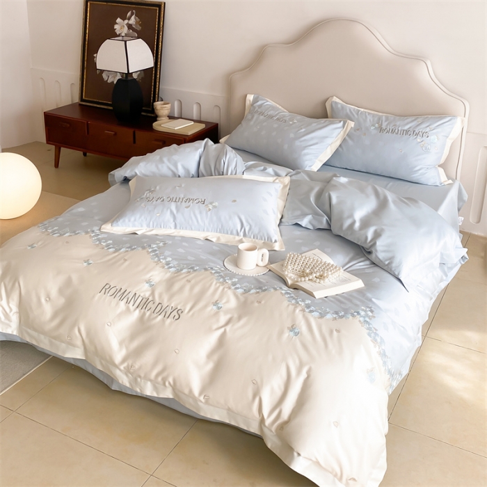 91家纺网 家纺一手货源 找家纺 MIU缪家居 2023新款100支全棉提花四件套-丝绒玫瑰 丝绒玫瑰-蓝