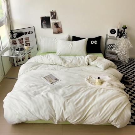 91家纺网 家纺一手货源 找家纺 海岛哥哥 2023新款大眼睛超柔水洗棉系列四件套 大眼睛-绿绿条