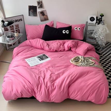 91家纺网 家纺一手货源 找家纺 海岛哥哥 2023新款大眼睛超柔水洗棉系列四件套 大眼睛-玫红+黑