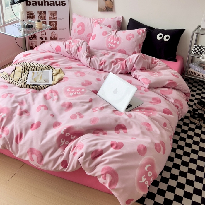 91家纺网 家纺一手货源 找家纺 海岛哥哥 2023新款大眼睛超柔水洗棉系列四件套 大眼睛-粉豹纹