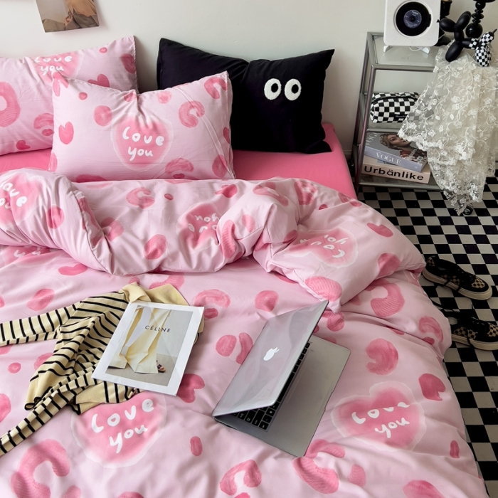 91家纺网 家纺一手货源 找家纺 海岛哥哥 2023新款大眼睛超柔水洗棉系列四件套 大眼睛-粉豹纹