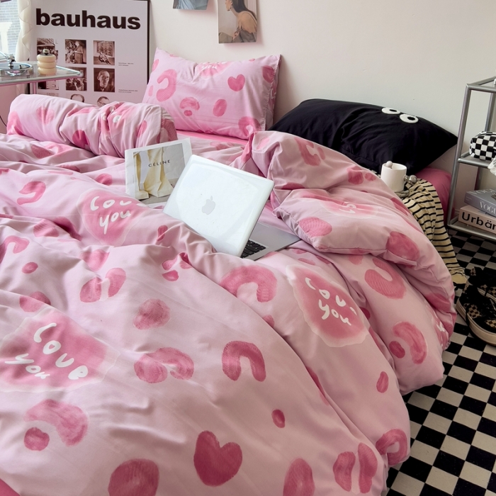 91家纺网 家纺一手货源 找家纺 海岛哥哥 2023新款大眼睛超柔水洗棉系列四件套 大眼睛-粉豹纹