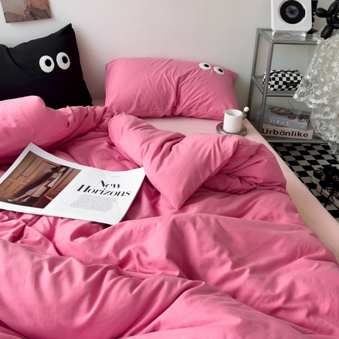 91家纺网 家纺一手货源 找家纺 海岛哥哥 2023新款大眼睛超柔水洗棉系列四件套 大眼睛-玫红+玉色