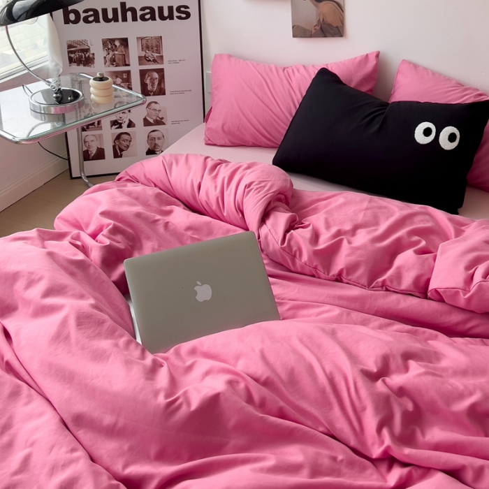 91家纺网 家纺一手货源 找家纺 海岛哥哥 2023新款大眼睛超柔水洗棉系列四件套 大眼睛-玫红+玉色