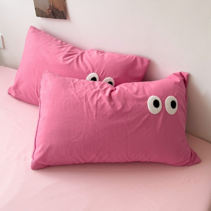 91家纺网 家纺一手货源 找家纺 海岛哥哥 2023新款大眼睛超柔水洗棉系列四件套 大眼睛-玫红+玉色