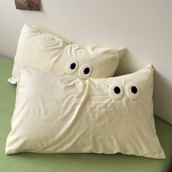 91家纺网 家纺一手货源 找家纺 海岛哥哥 2023新款大眼睛超柔水洗棉系列四件套 大眼睛-奶黄+果绿